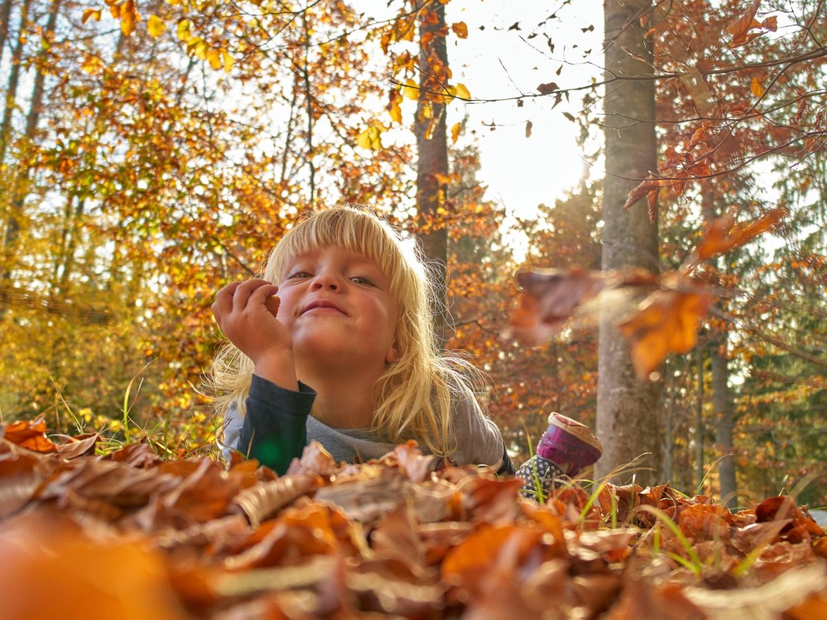 Kind im Blätterhaufen