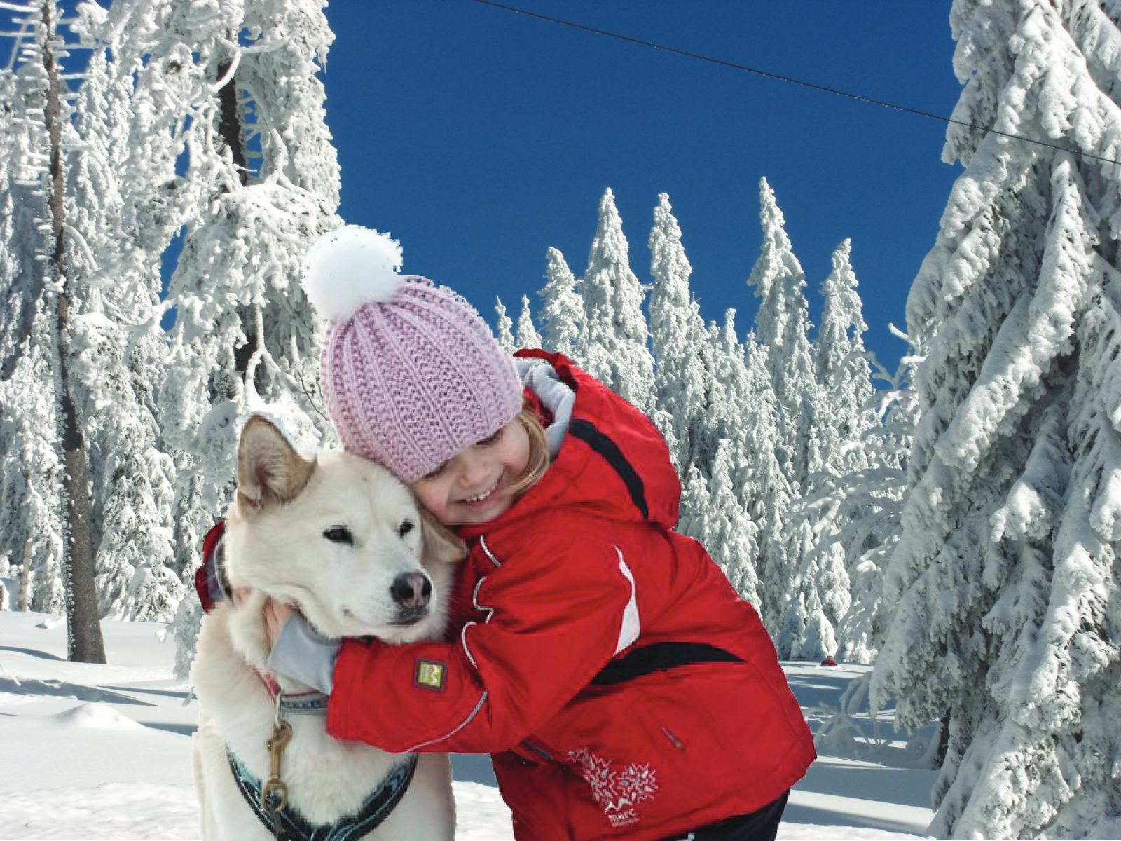Kind mit Husky im Schnee